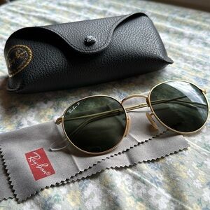 Ray-Ban Round Matte Gold 3447 Polarized Green Lenses